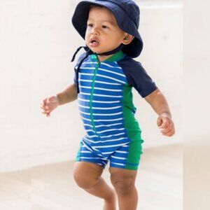Hanna Andersson Sunblock Striped Zip-front Rash Guard Swimsuit 12-18 Months